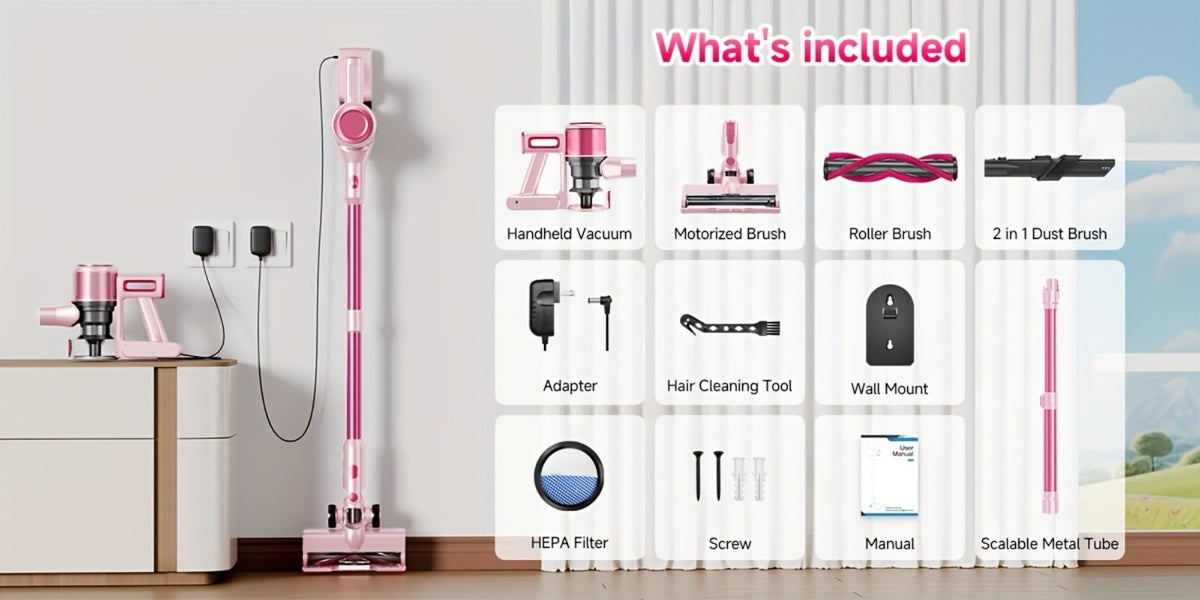 Cordless Vacuum Cleaner 55KPa 8-in-1 Stick Vacuum with LED Light 180° Swivel Lightweight Wireless for Hardwood Carpet Pet Hair Stairs Car Sofa Home Office