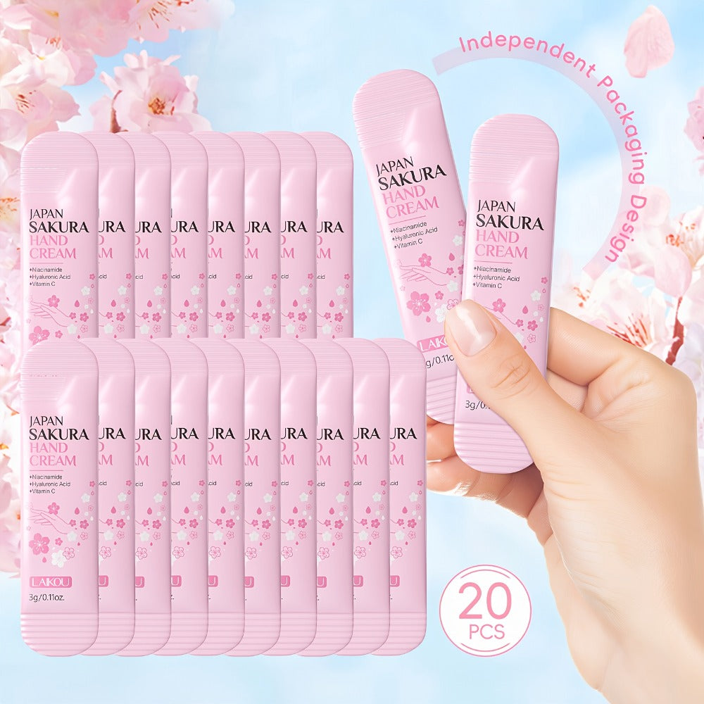 Hand Cream Bulk Pack 20pcs Cherry Blossom LAIKOU Japanese Vitamin C & Glycerin Moisturizing – Deep Hydration for Dry Skin, Nourishing Hand Lotion Mini Travel Size Gift Set for Women