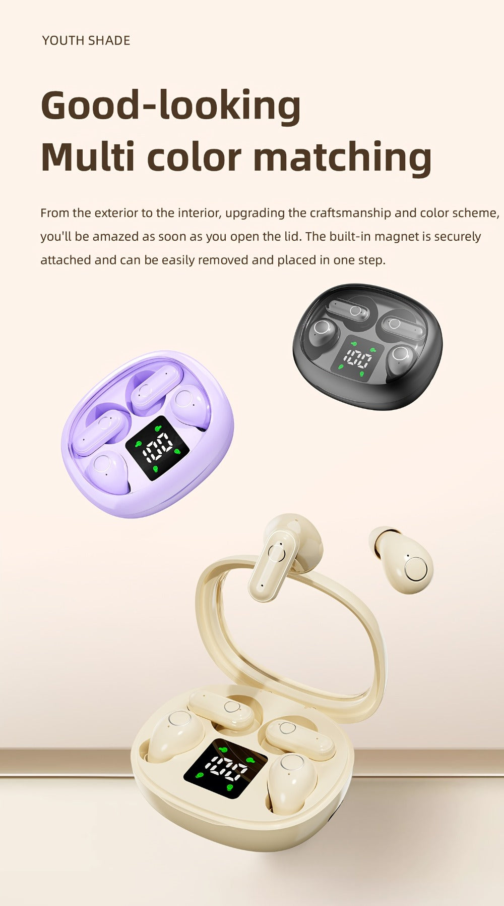 MSHUKCOE 2in1 Sleep Earbuds Invisible Mini Noise Cancelling, 6D HiFi Sound Effect Low Bass Wireless Headphones Long Battery Life, Comfortable Wear for Leisure Office Classroom, Birthday Gift
