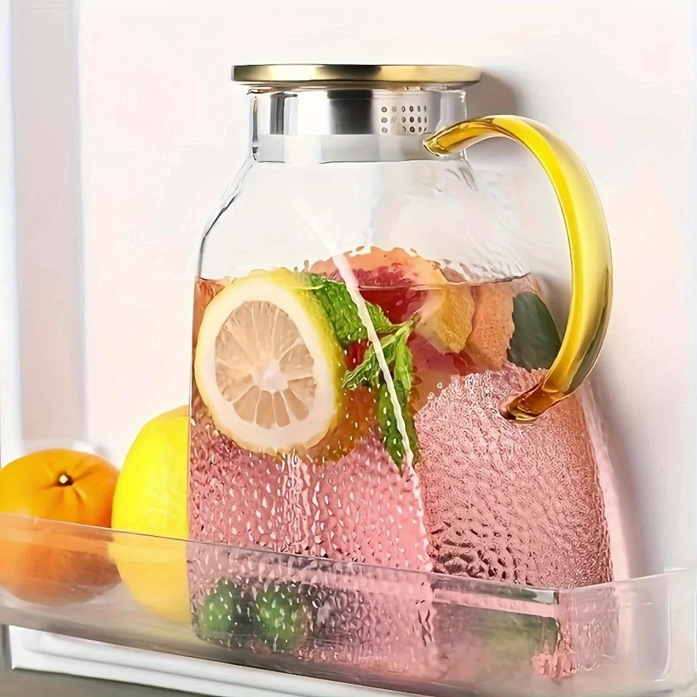 Glass Water Bottle Kettle Set – Heat-Resistant Large Capacity Fridge Door Storage with Cleaning Brush & Long Spoon – Perfect for Iced Tea, Cold Brew Coffee, Juice & Infused Water