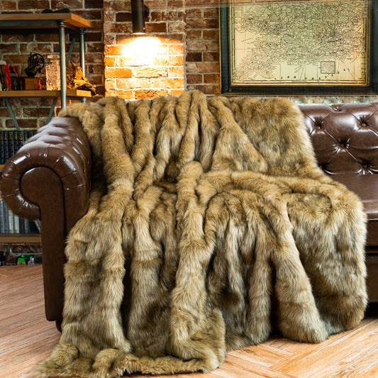 Reversible Plush Throw Blanket with Long-Pile and Velvet Sides, 6 Colors