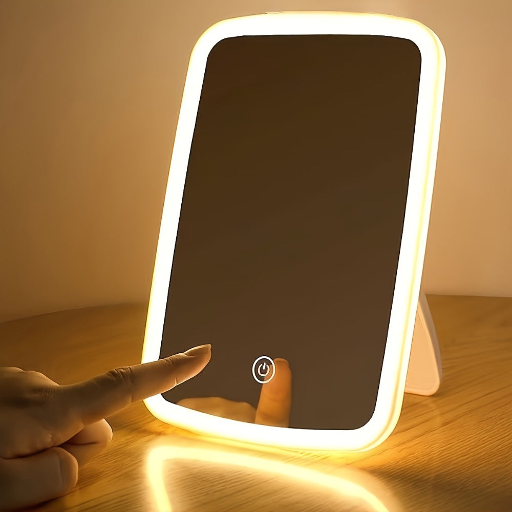 LED Makeup Mirror with 3 Color Modes & Touch Control – Adjustable Brightness Lighted Vanity Mirror | Portable Folding USB Rechargeable | White Daylight Warm Light | Travel Cosmetic Mirror | Beauty Gift