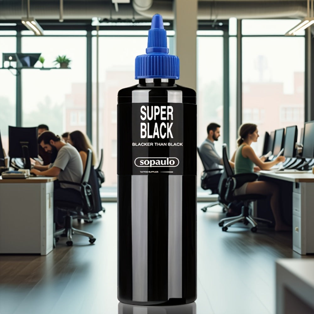 Super Black Tattoo Ink 8oz 240ml Ultra Dark Professional Tattoo Pigment – Large Particles for Bold Lines, Long-Lasting Blackwork & Tribal Body Art for Artists