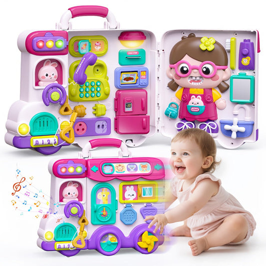 Musical Busy Board Bus Toy in Pink with Buttons and Sound Activities