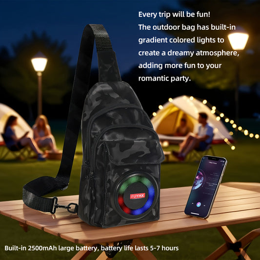 Speaker Chest Bag with Built-In Amplifier, USB-Powered Crossbody Design, Black