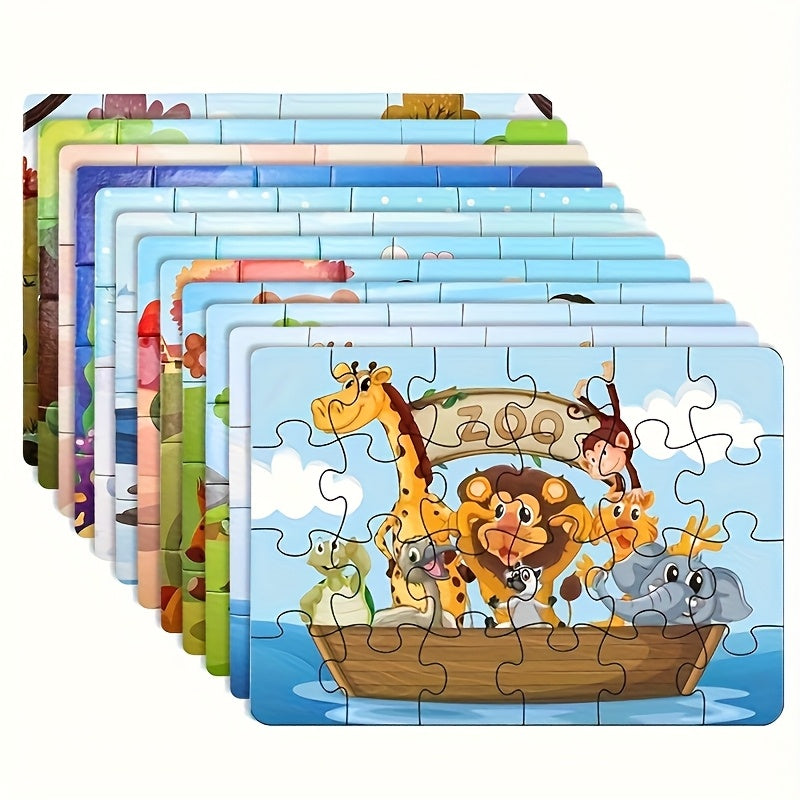 Kids Jigsaw Puzzle Set, 12 Mixed-Theme Puzzles for Hands-On Play