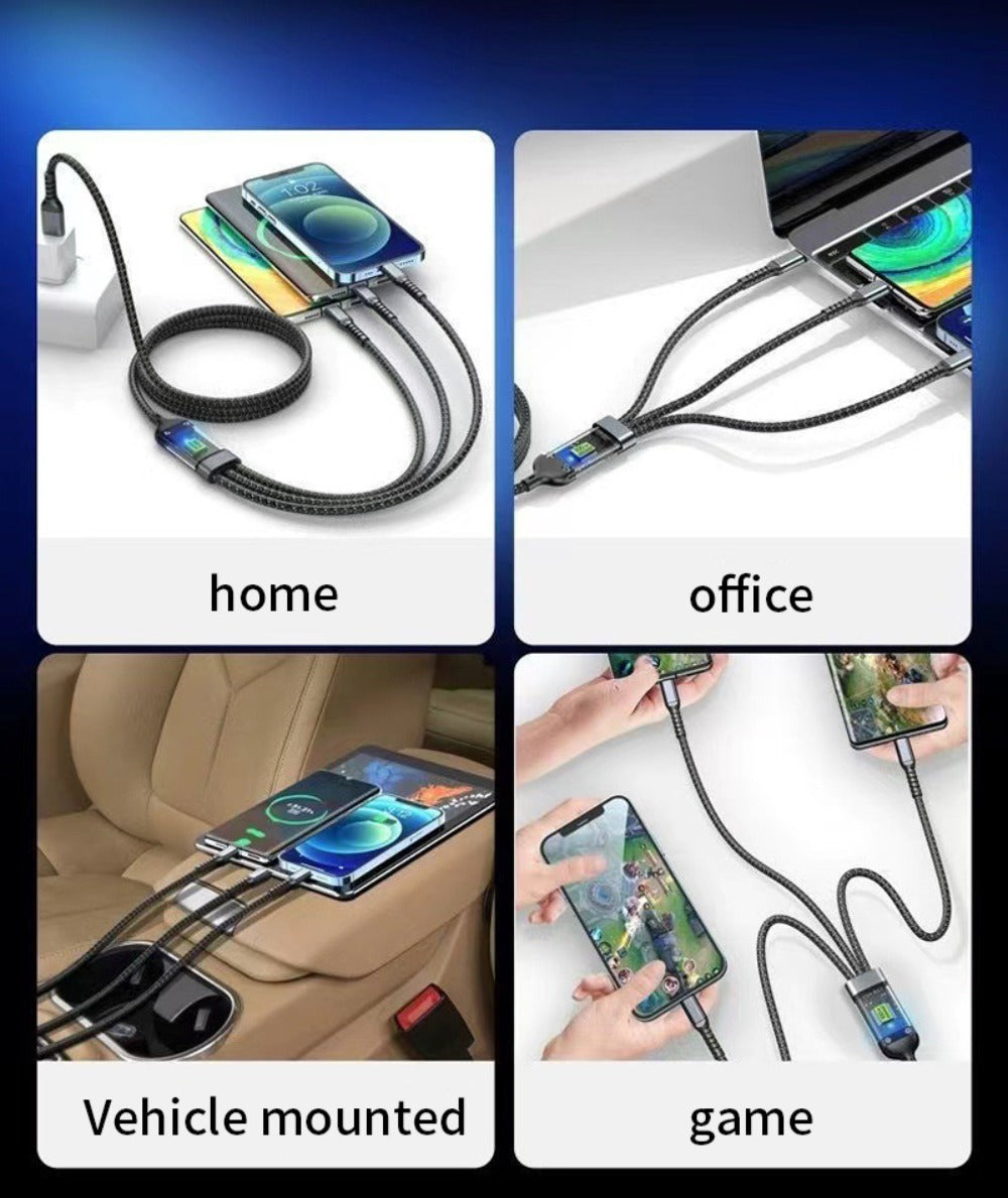 MFi Certified 3-in-1 Charging Cable 100W Fast Charge 4/8 Pack – 1.2m Nylon Braided USB Cable Type-C Micro USB Lightning for iPhone iPad Samsung Android, Multi Connector Multi Pack Phone Charger Cord
