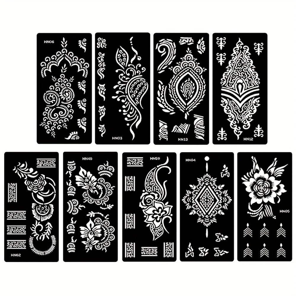 Reusable Tattoo Stencil Templates 9 Sheets Large Flower Designs Airbrush Glitter Body Art Kit for Arms Hands Navel Legs DIY Party Festival Fake Temporary Tattoo Supplies