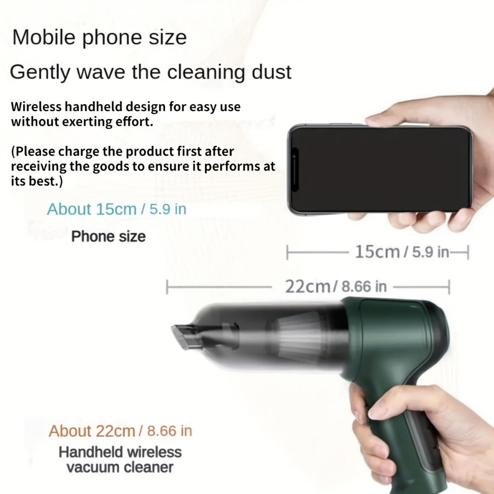 Cordless Handheld Vacuum Cleaner 3-in-1 Wireless with High Suction Power, Extended Battery Life – Portable Car & Home Vacuum for Dust, Debris & Pet Hair with Suction, Air Extraction & Blowing Modes