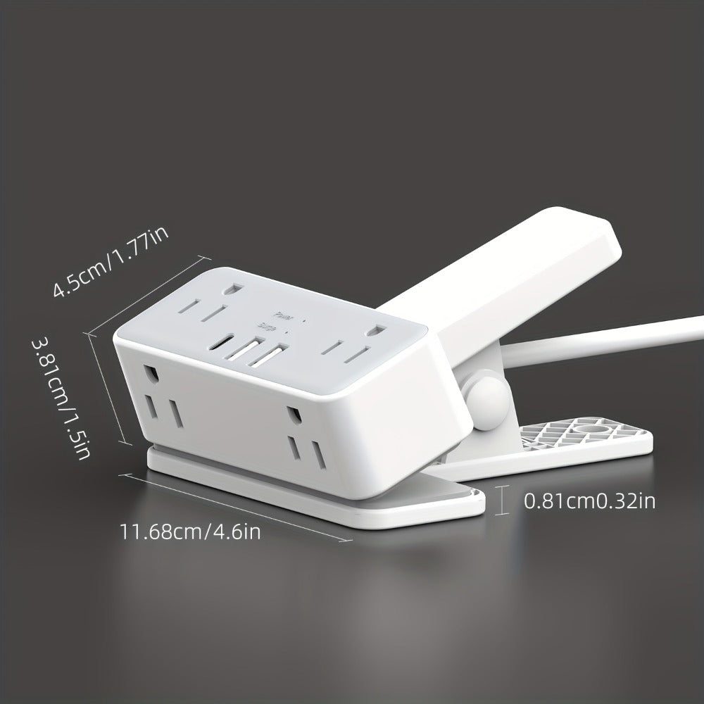 Clamp-On Desk Edge Power Strip with USB Ports & Surge Protection - 6ft Extension Cord, 1250W, US Plug, Clamp Design for Desktop Bed Edge Home Office Kitchen Charging Station