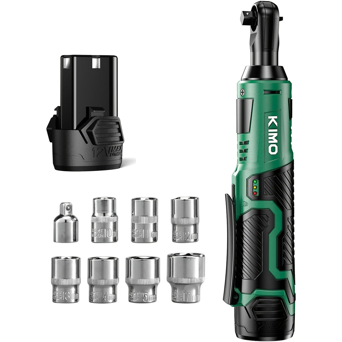 Cordless Ratchet Wrench 3/8 Inch 12V – KIMO 40ft-lb Torque Power Ratchet Set with 2.0Ah Battery, Fast Charger & 8 Sockets