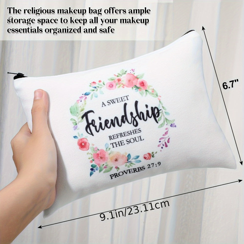 Sisters in Christ Makeup Bag Set 12 Pcs Inspirational Christian Cosmetic Bags Faith-Based Gift for Women Birthday Valentine Mother's Day Secret Sister Church Group