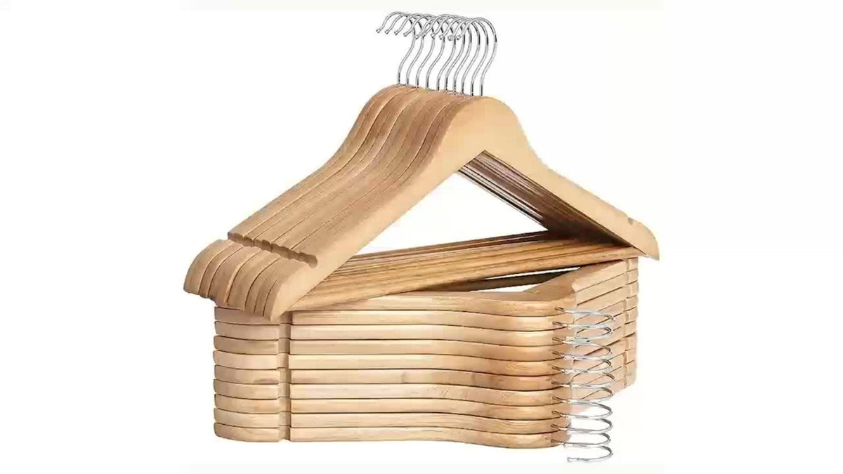 Solid Wood Clothes Hangers Heavy Duty – 10/20/30 Pack Champagne Sturdy Wooden Coat Hangers for Jackets, Dresses & Heavy Coats | Space-Saving Wardrobe Hangers for Home, Office & Hotel Closet Organization