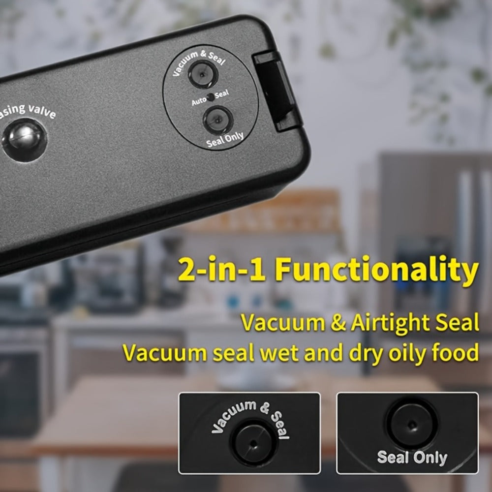 Vacuum Sealer Machine with 50 Vacuum Storage Bags – 2-in-1 Vacuum & Heat Sealing, One-Button Operation, Food Preservation Sealer for Freshness, Black or White