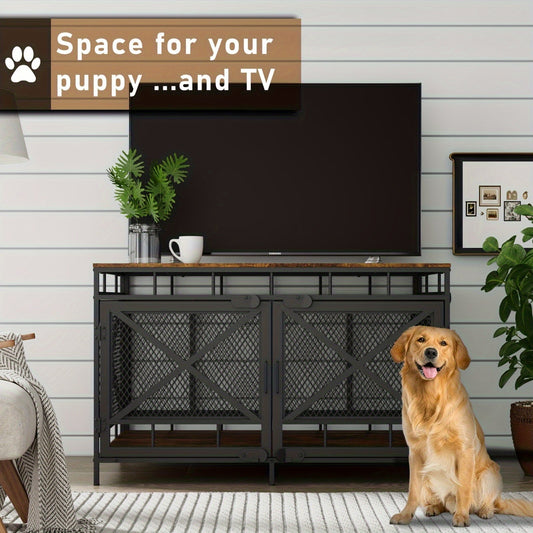 Corner Dog Crate Furniture with Side Door, Vintage Engineered Wood Indoor Kennel
