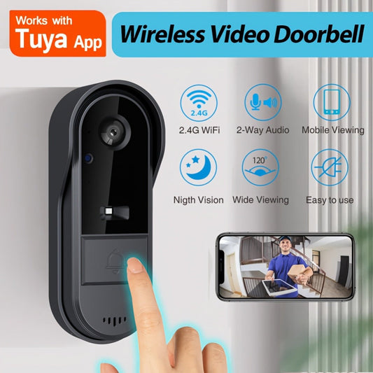 Tuya Smart WiFi Doorbell Camera with Voice Changer – HD Night Vision, Two-Way Intercom, Rechargeable Battery, SD Card Local Storage, Remote Viewing, Home Security Wireless Doorbell, Single or 2-Pack