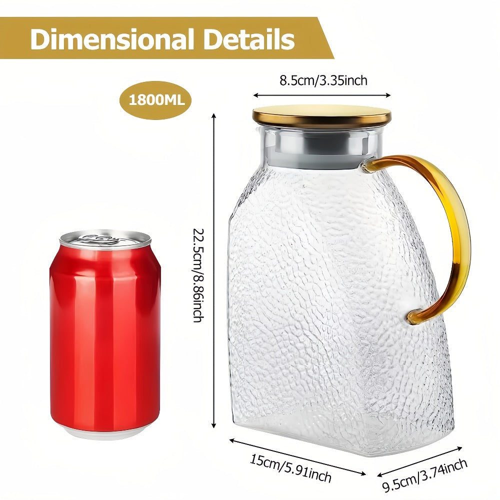 Glass Water Bottle Kettle Set – Heat-Resistant Large Capacity Fridge Door Storage with Cleaning Brush & Long Spoon – Perfect for Iced Tea, Cold Brew Coffee, Juice & Infused Water