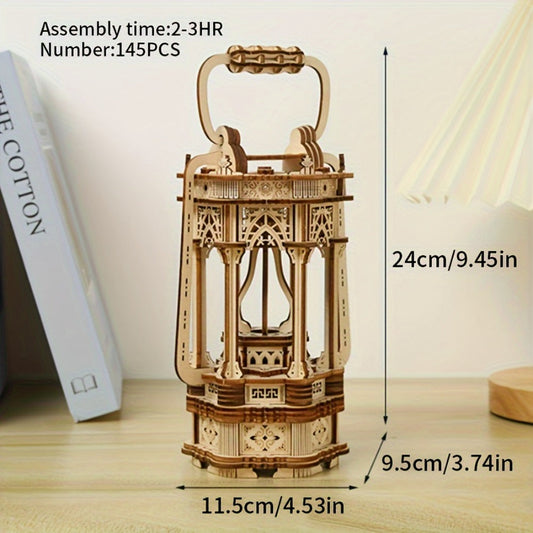 LED Wooden Lantern Model Kit – Rotating Mechanical 3D Wooden Puzzle