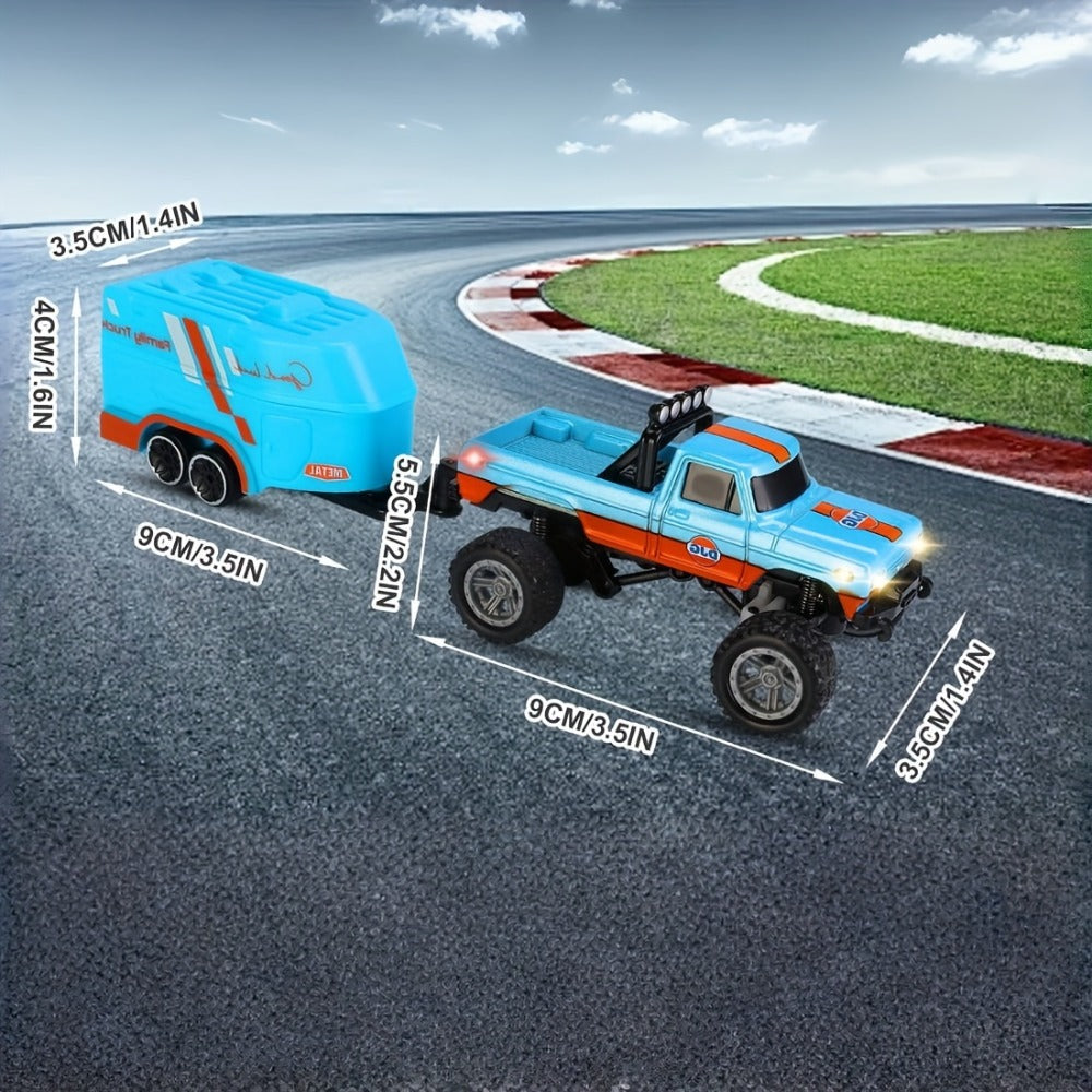 Mini RC Truck 1:64 Scale – 2.4GHz Alloy Off-Road Crawler with Detachable Trailer & LED Lights