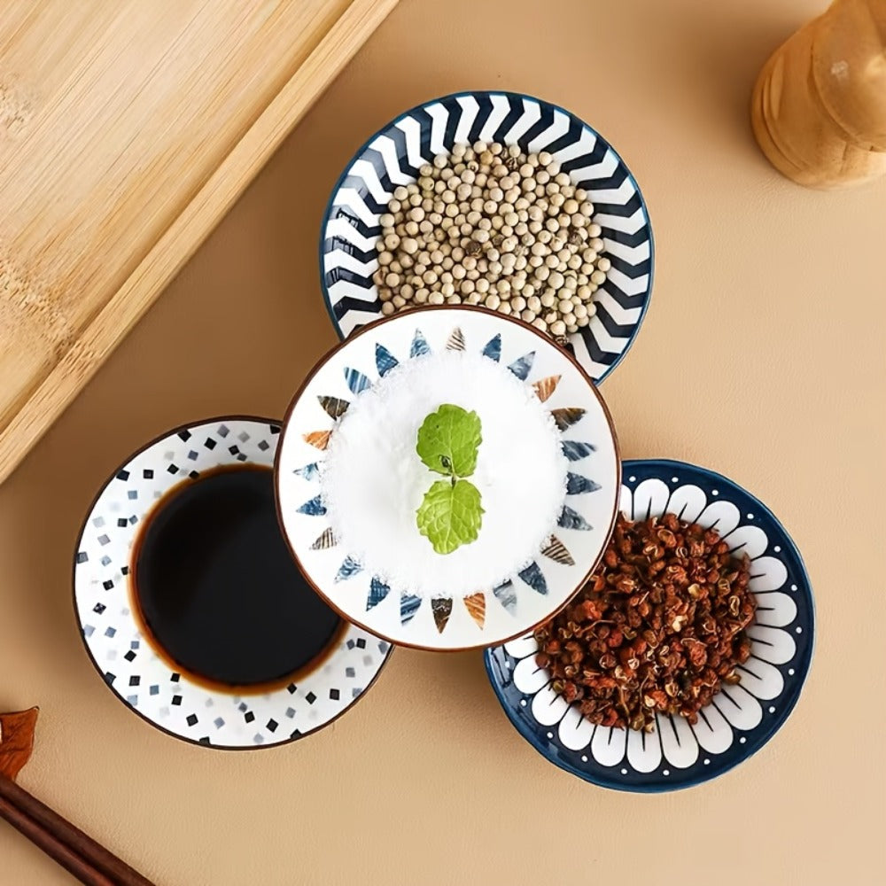 Dipping Sauce Dish Set 10/12 Piece Bohemian Ceramic – Colorful Small Plates for Soy Sauce Vinegar Spices Condiments Sushi Bar Restaurant Kitchen Party Boho Snack Seasoning Plate
