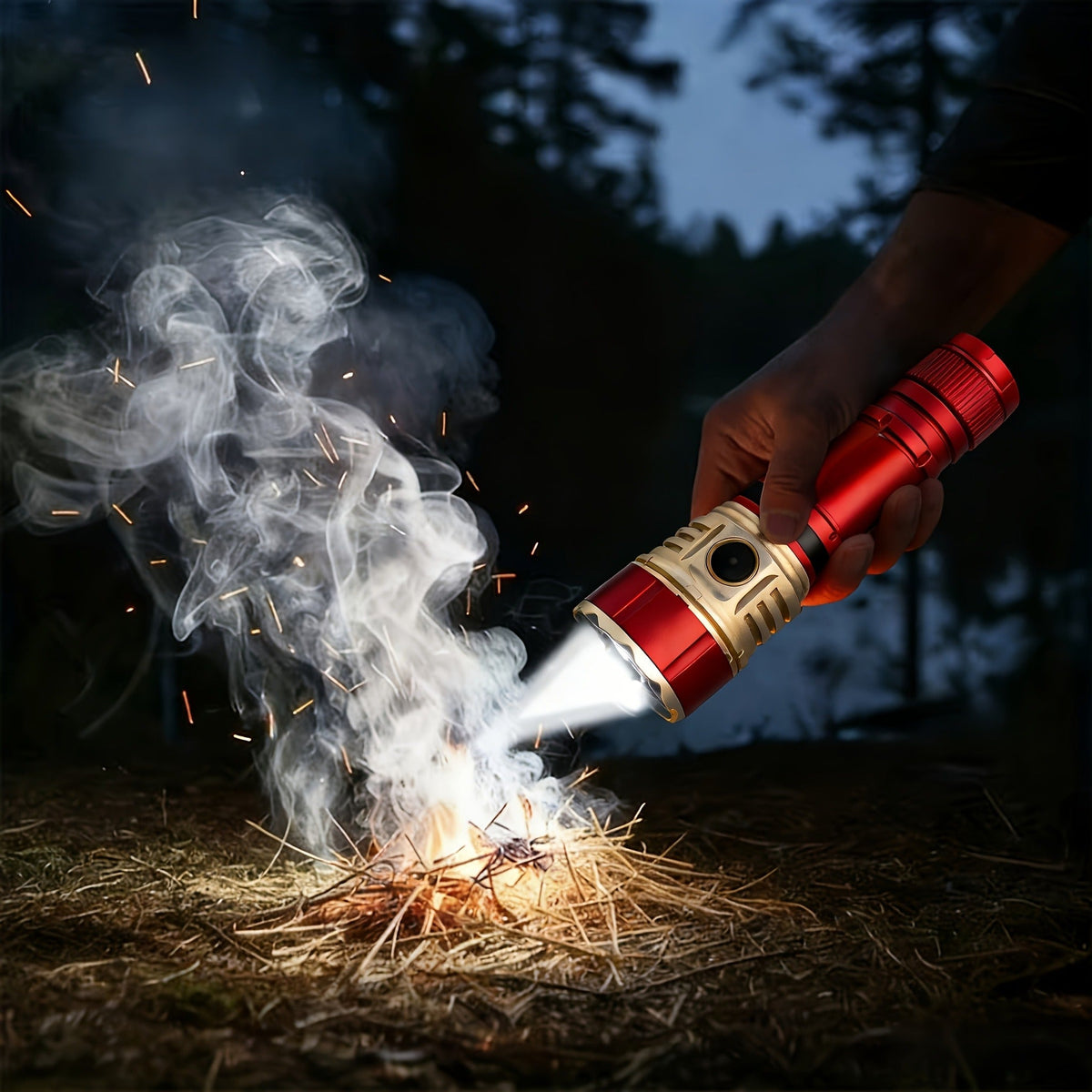 Tactical Flashlight with Fire Starter - Fresnel Lens Igniter, 3000 Lumen LED, 21700 Rechargeable Battery, Zoomable Aluminum Torch for Camping, Hiking, Emergency & Outdoor Survival