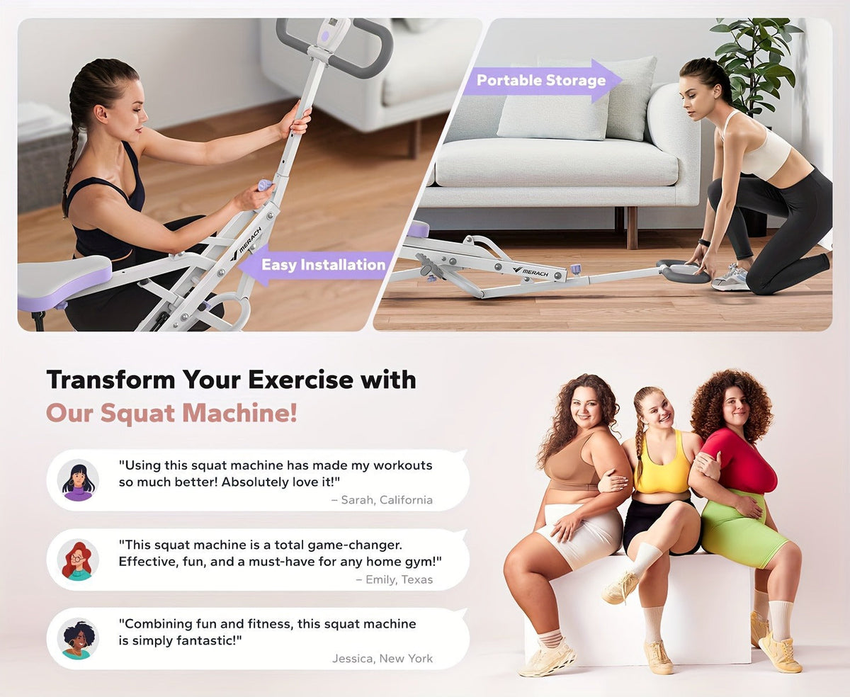 Rowing Machine 2-in-1 Squat & Row – Foldable Glute Trainer with LCD Display, 3 Resistance Bands, 350 lbs Capacity, Home Gym Leg & Back Workout