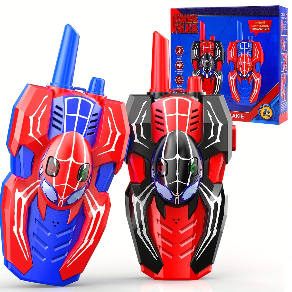 Spider Walkie Talkies for Kids, 2-Pack with Push-to-Talk and Lanyard Holes