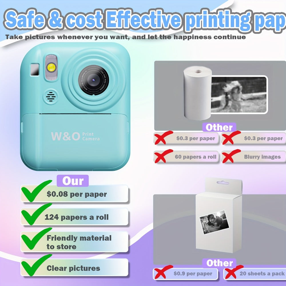 Instant Print Digital Camera for Kids Ages 3-12 – 1080P, 2.4" Screen, 3 Rolls Print Paper & 32GB Card Included, Cute Kids Camera, Perfect Birthday & Holiday Gift for Girls and Boys