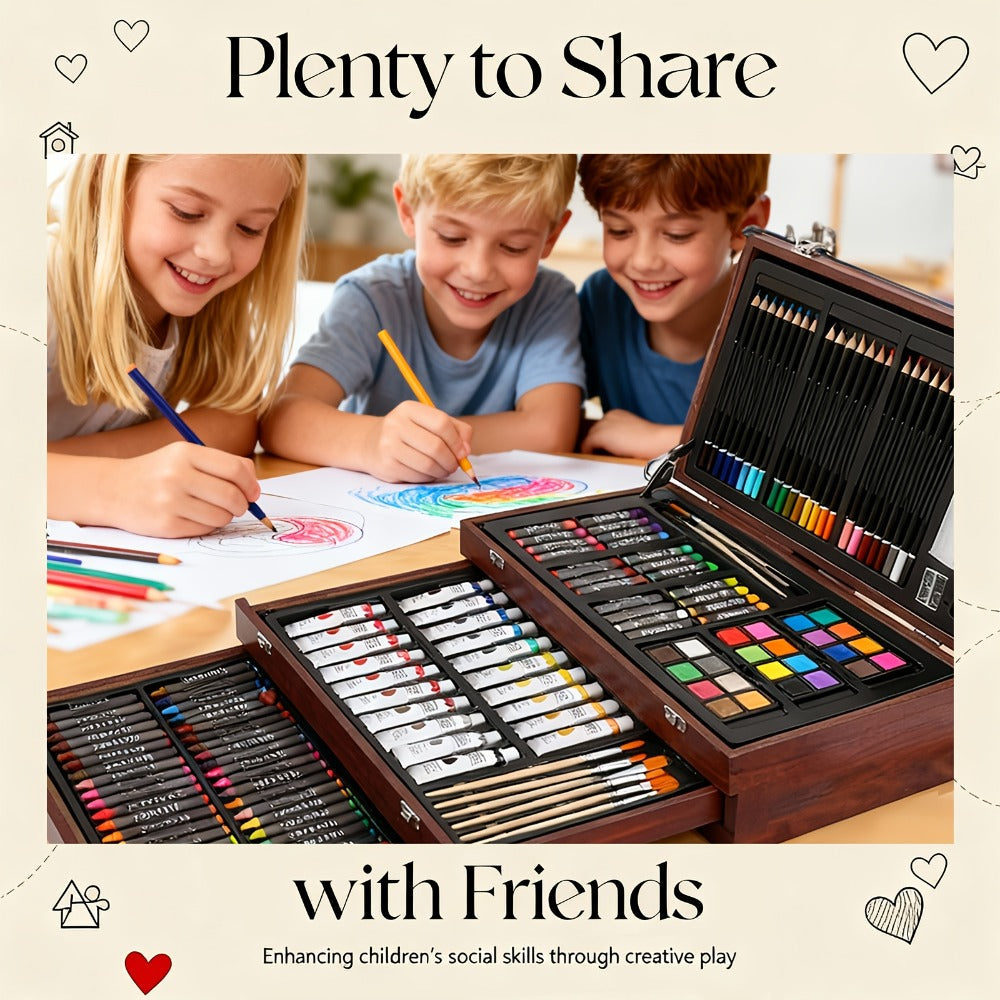 172 Piece Deluxe Art Set in Wooden Case with 2 Drawing Pads Crayons Acrylic Paints Colored Pencils Professional Art Kit Gift Box for Artists Beginners Ages 8+ Birthday Christmas