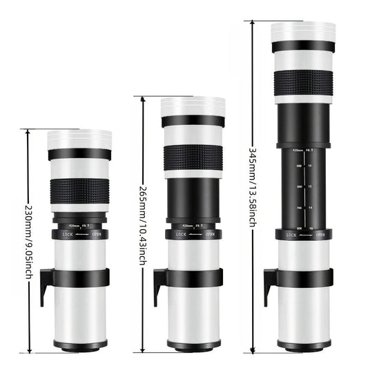 Telephoto Zoom Lens 420-800mm, Manual Focus with Canon EF or Nikon F Mount Options