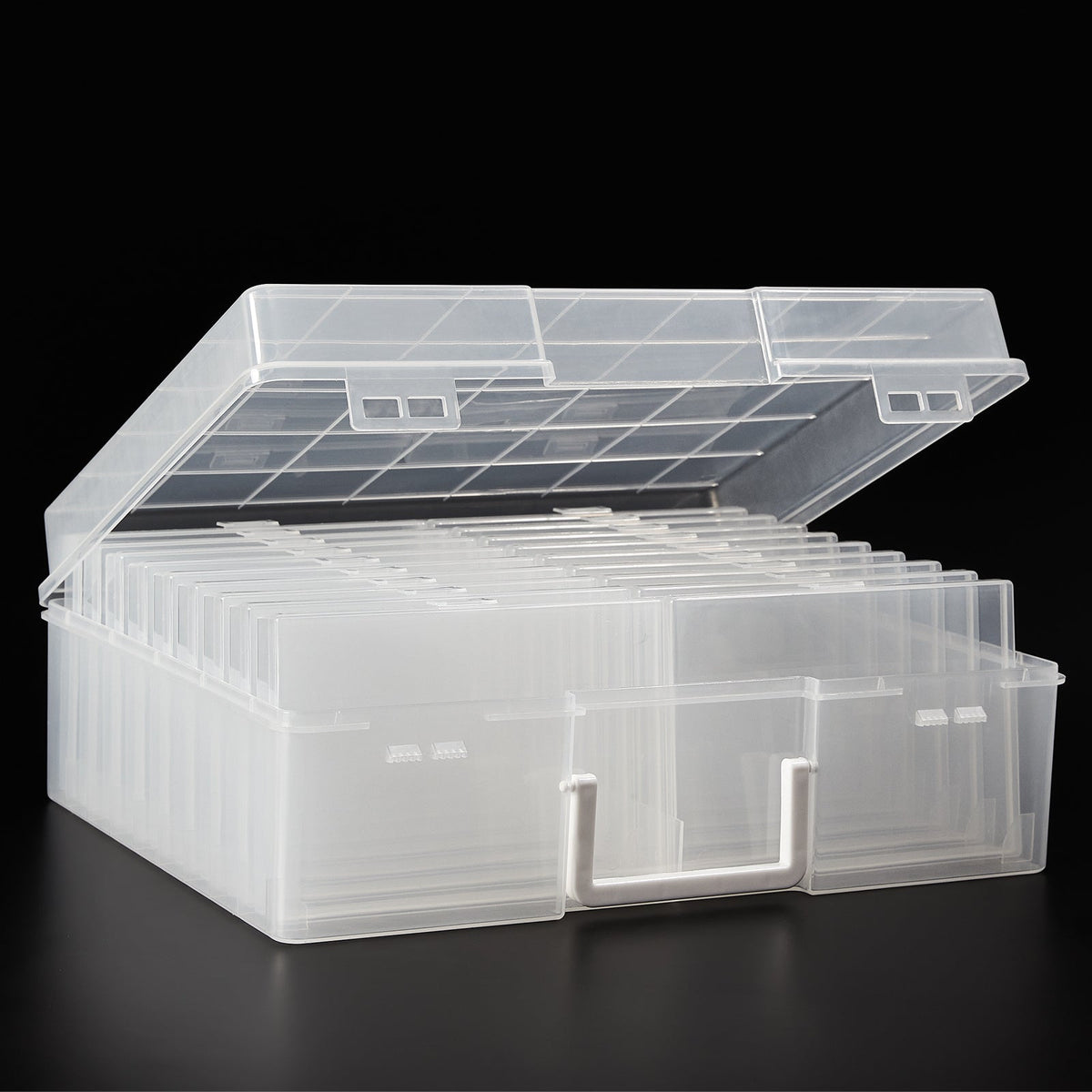 4x6 Photo Storage Box with 14 Inner Photo Keeper Cases Holds 1400 Photos Clear Plastic Photo Organizer with Lids Label Stickers BPA-Free for Cards Pictures Stamps Craft Office Supplies