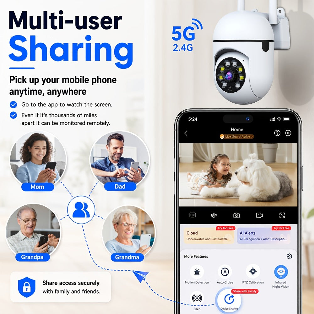 4-Pack Indoor Security Camera 5GHz WiFi 3MP 360° Pan Tilt Zoom, AI Motion Detection & Auto-Tracking, Color Night Vision, Two-Way Audio, Cloud & SD Storage – Plug-In Pet Baby Family Home Monitor System