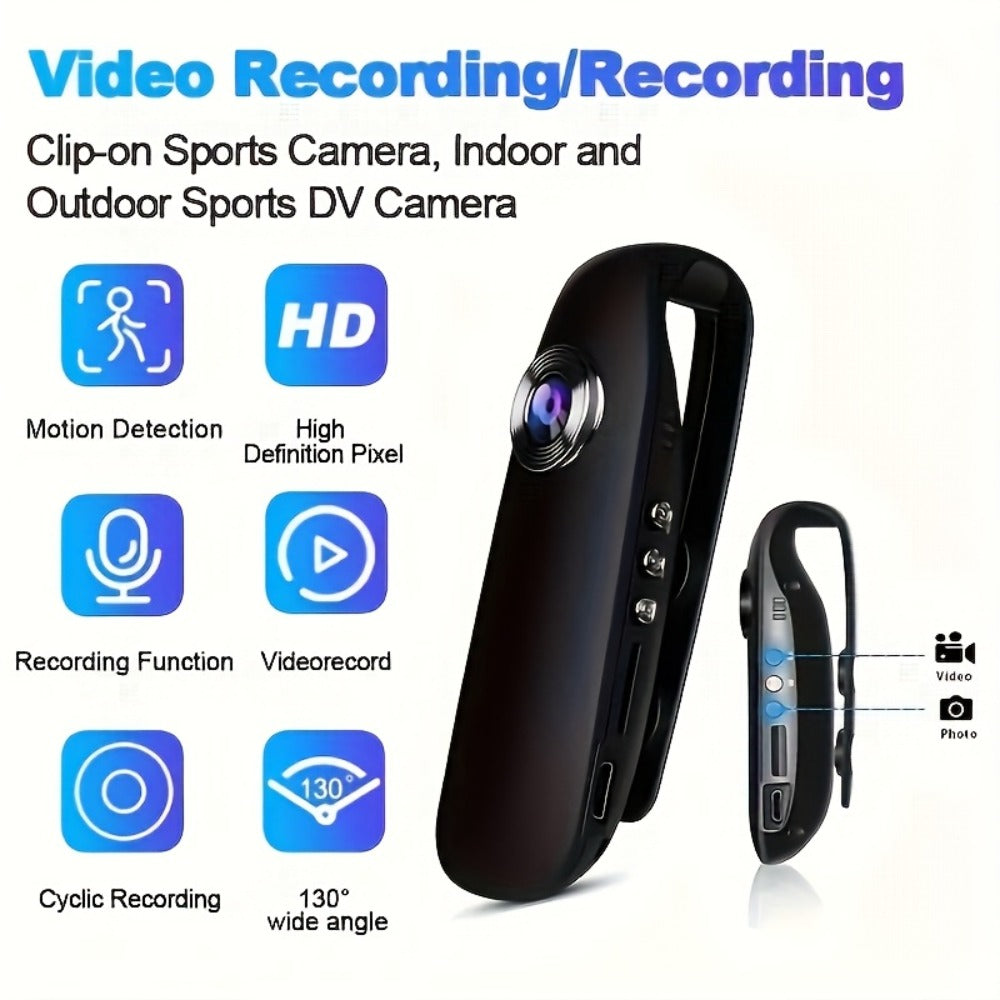 Wearable Body Camera 1080P HD 128GB TF Card Support Hands-Free Mini Action Cam with Image Stabilization for Security Biking Evidence Collection Adventure Recording Smartphone Compatible Holiday Gift