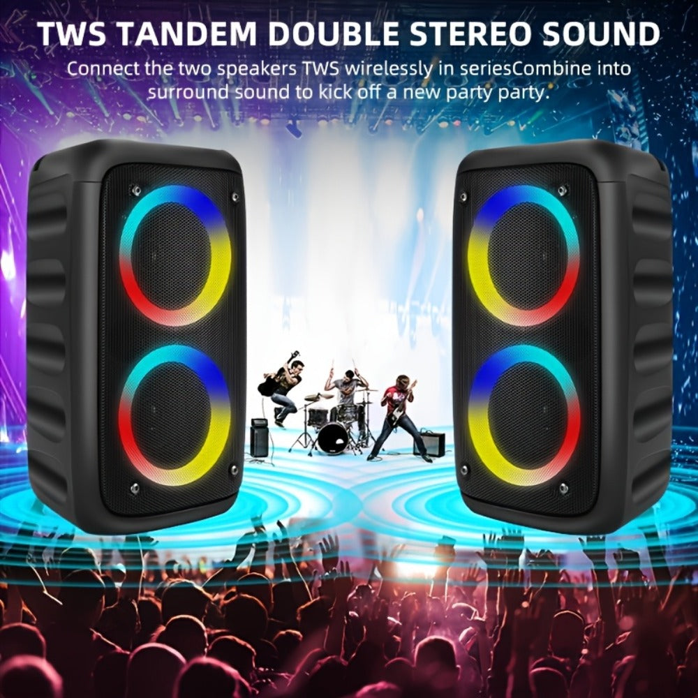 Wireless Bluetooth Speaker with Color LED Lights, MOKiN KTS-1265 Portable Party Speaker, Bass Boost, FM Radio, TF Card, USB, Type-C, Lightweight for Outdoor Travel Home Parties