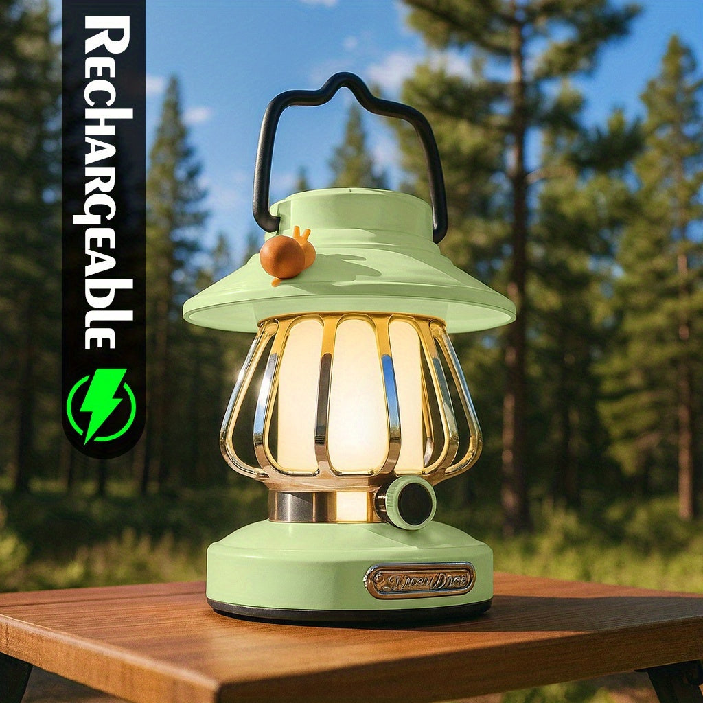 Camping Lantern Rechargeable LED, Snail Design Portable Camp Light with 3 Color Modes & Dimming, USB & Battery Dual Power, 18650 Lithium Battery, Freestanding Tent Light for Camping Hiking Emergency Home