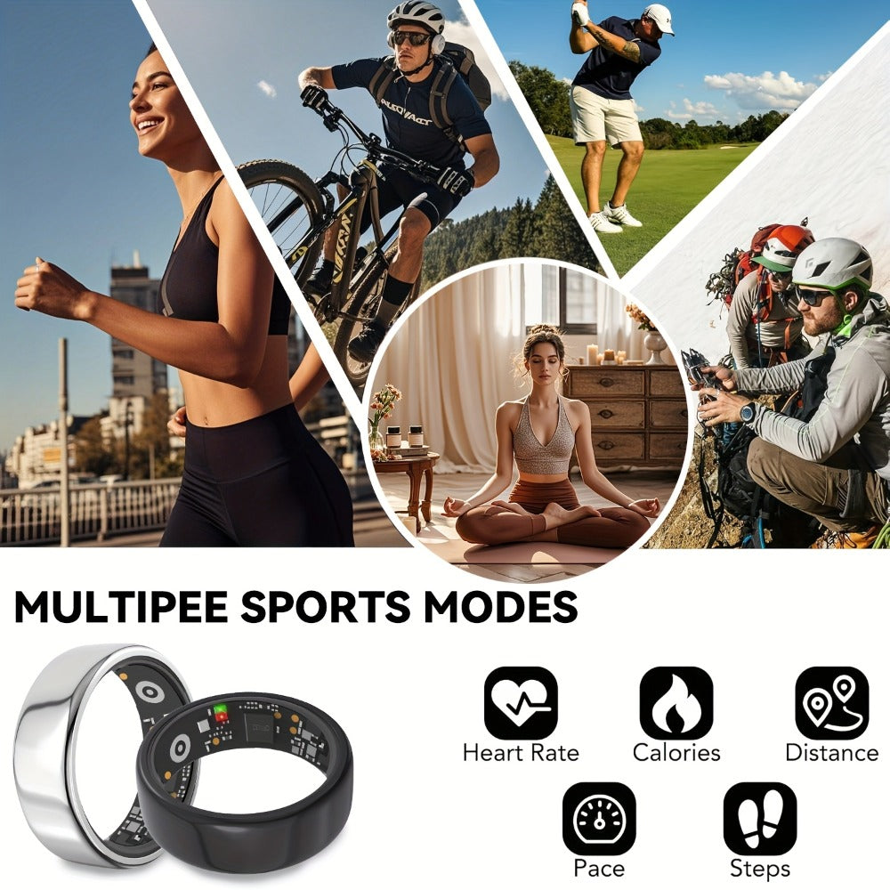 Smart Ring with Health Tracking & Charging Case – Step Count Calorie & Sleep Monitor | Long Battery | iOS & Android | Sizes #7–13 | Black Silver Gold | Minimalist Fitness Wearable Gift