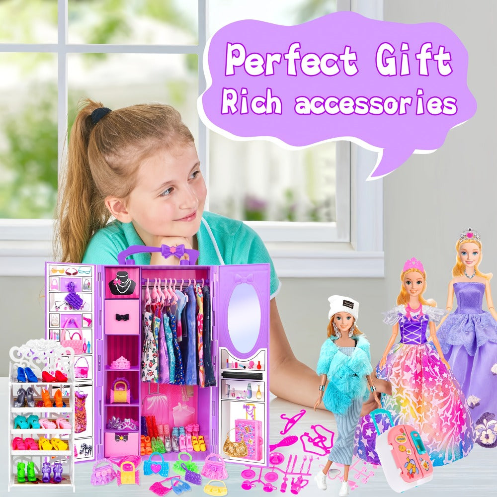 108-Piece Doll Closet Playset with 11.5-Inch Fashion Doll and Wardrobe