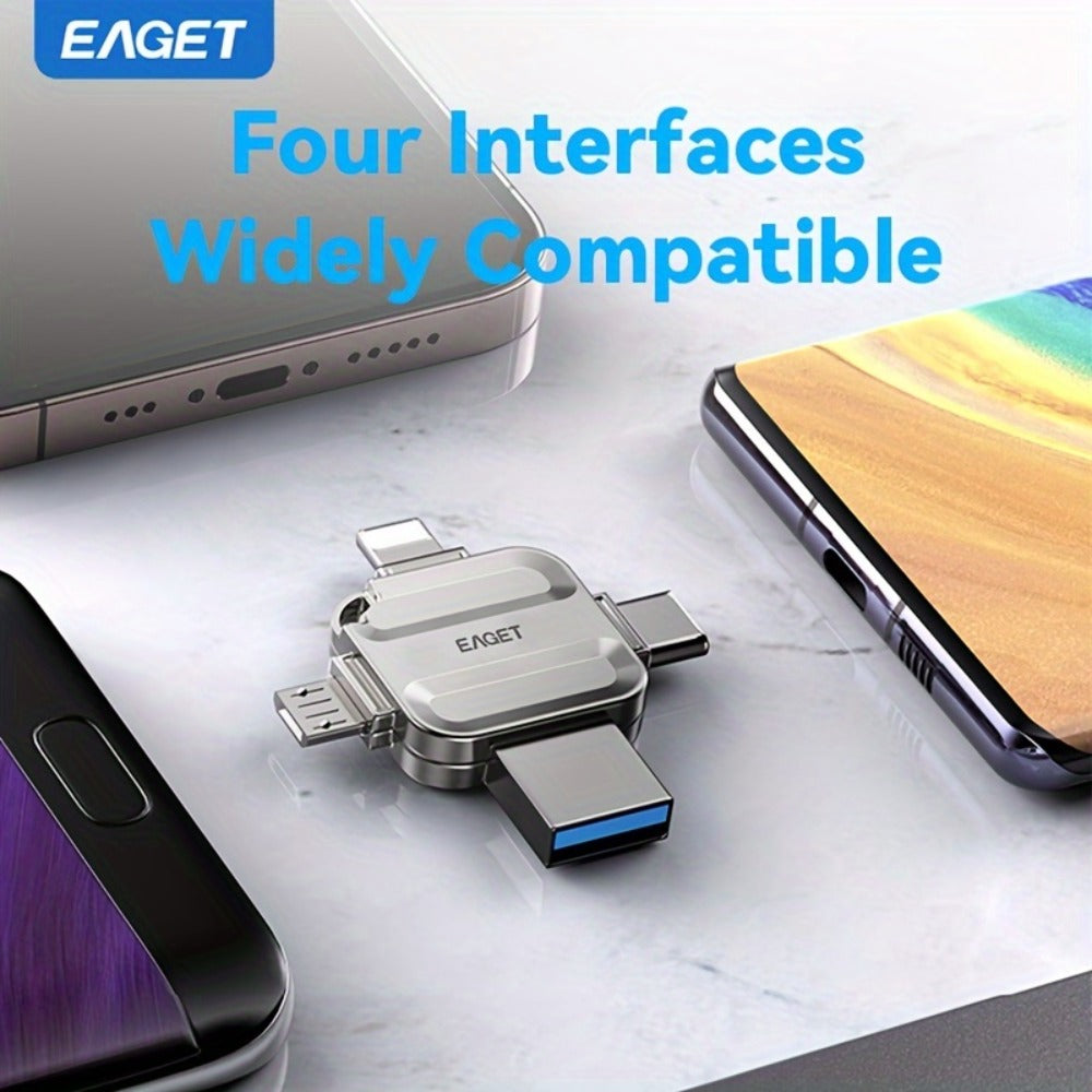 iPhone Flash Drive 4-in-1 USB Stick EAGET I50 Lightning USB-C Micro USB USB 3.0 Photo Stick for iPhone iPad Android PC Mac – 32GB 64GB 128GB 256GB Storage Expansion Memory Stick