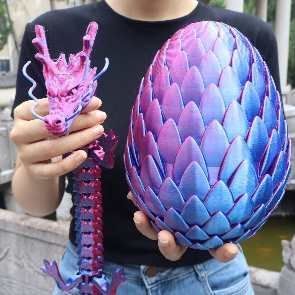 Dragon Egg Gift Set 3D Printed – 7.09in Scaled Egg + 23.62in Large Dragon Ornament, 10 Colors Rainbow Amethyst Crystal Fantasy Collector Gift for Adults Easter Valentine Birthday