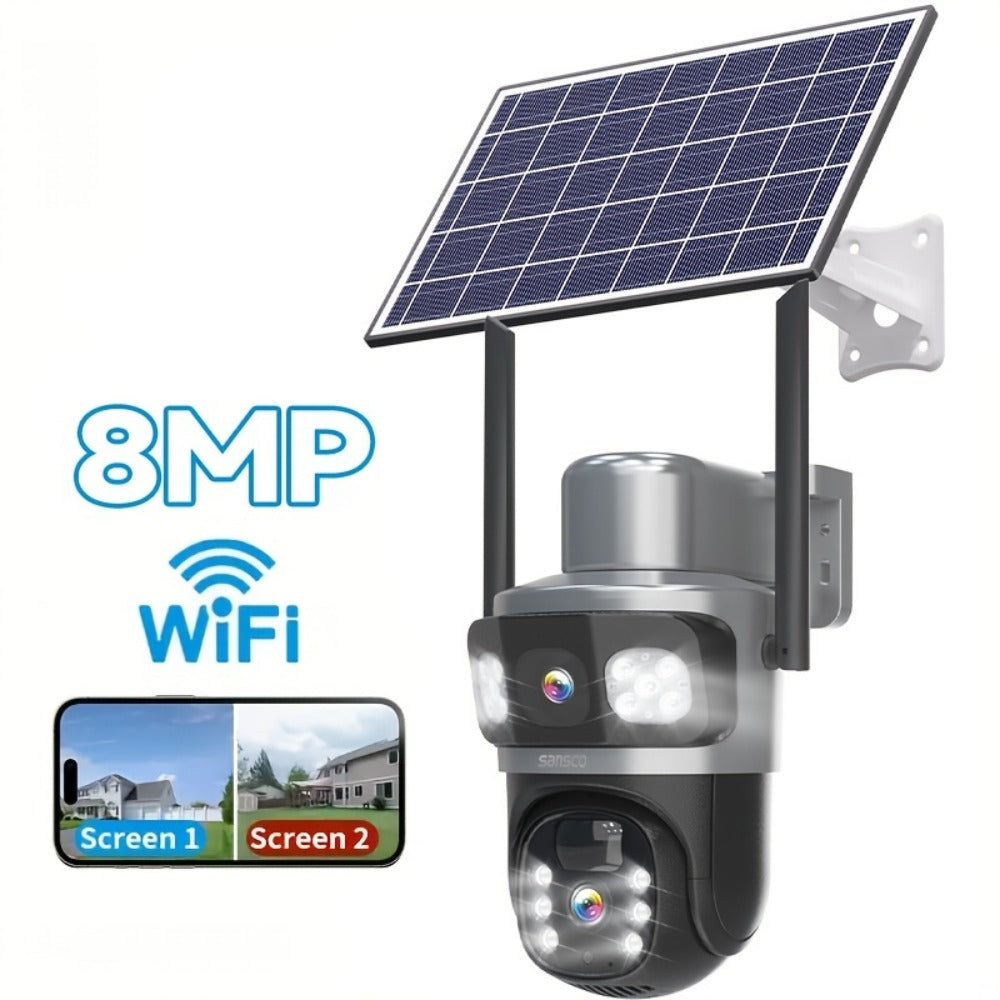 Solar Security Camera Outdoor Wireless 8MP with 8X Digital Zoom, Spotlight Siren, Color Night Vision, PIR Motion Detection & 2-Way Audio – Battery Powered 2.4GHz WiFi CCTV Surveillance Camera