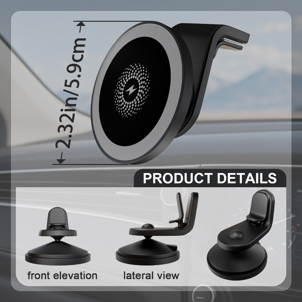 Magnetic Car Mount Wireless Charger 15W Fast Charging 360° Rotation Dashboard Phone Holder for iPhone 17 Air 16 15 14 13 12 Pro Max, Samsung Galaxy S24 S23 Android – Black White