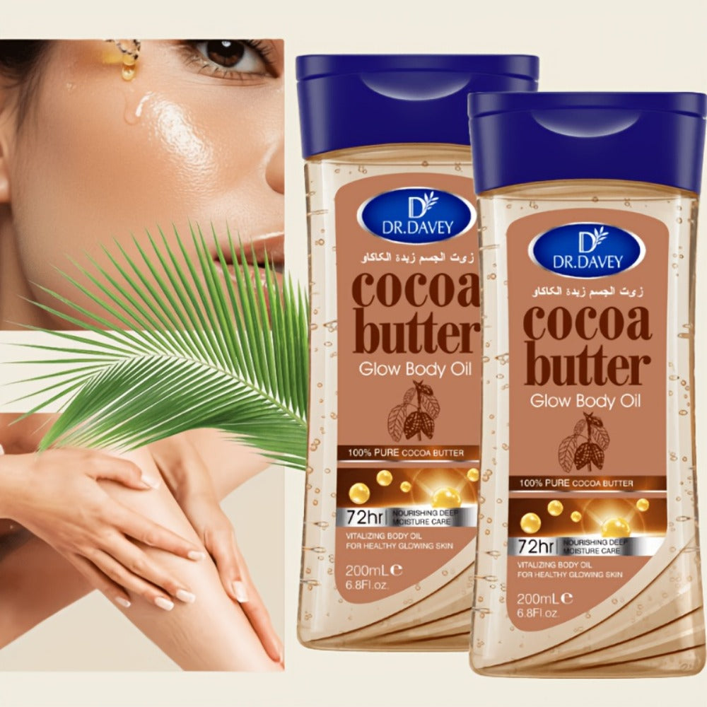 Cocoa Butter Body Oil Set 2 Pcs - Pure Cocoa Radiant Glow Gel Oil, Non-Greasy Fast Absorbing Moisturizing Body Oil for Dry Skin, Deep Hydration Body Care for Women All Seasons