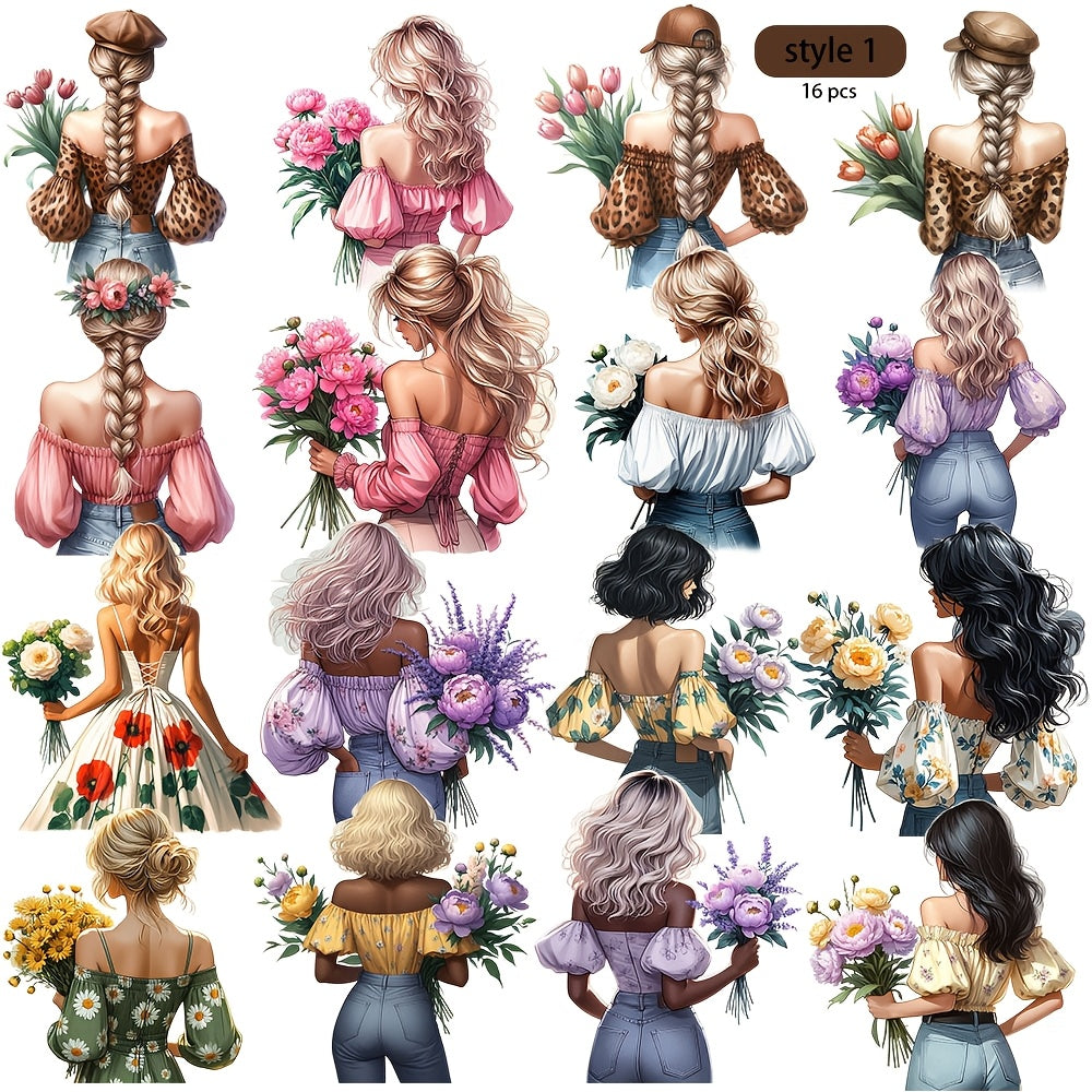 Aesthetic Floral Stickers for Journaling, 16 Pieces, 2 Styles