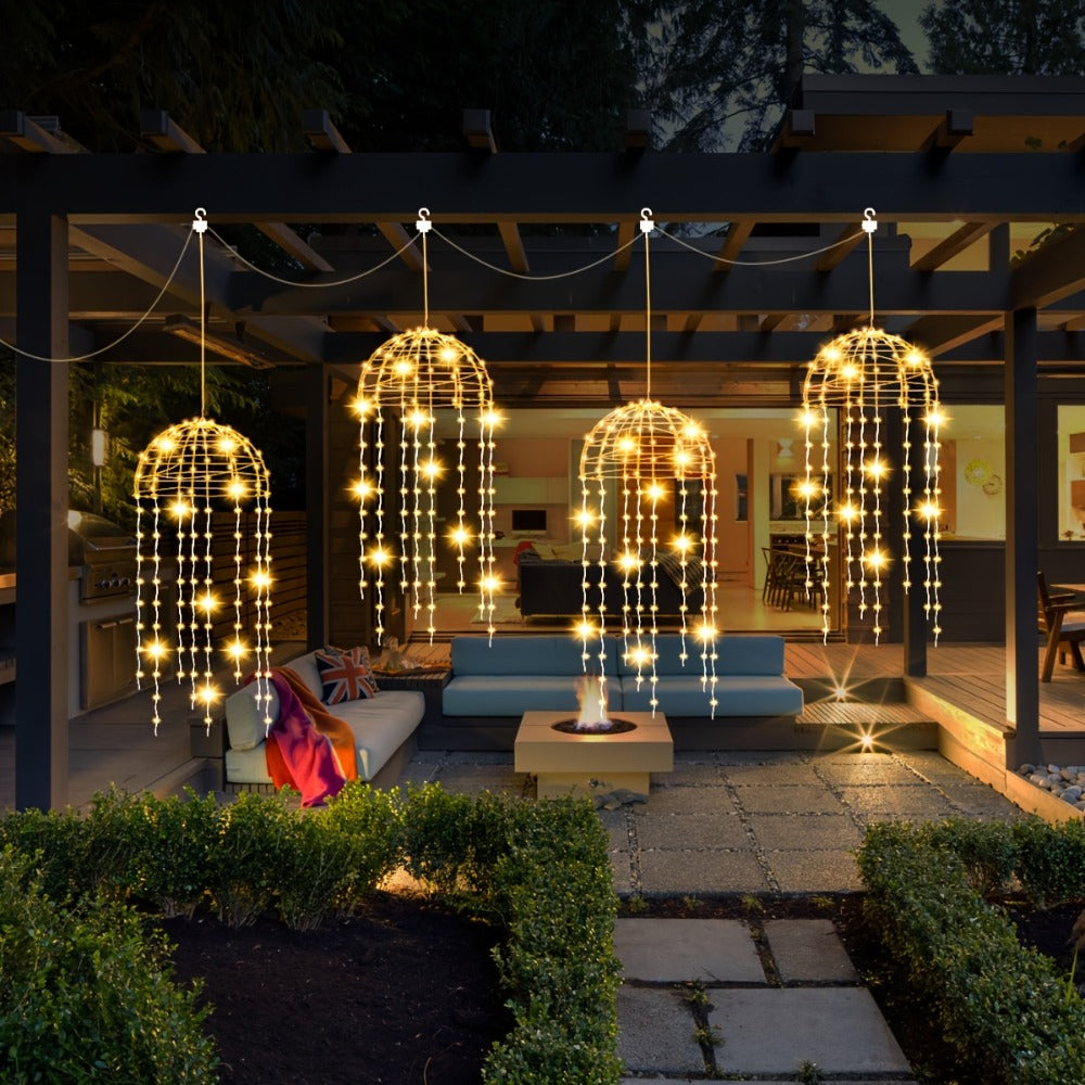 Solar Hanging Jellyfish Lights Outdoor 4 Pack – 8 Modes LED Wire Fairy Lights for Garden Patio Courtyard Wedding Valentine's Day Party Bar Holiday Decoration – White Warm White Multicolor