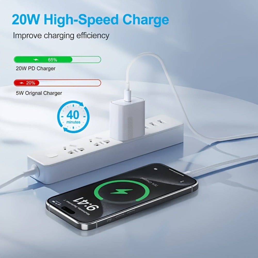 20W iPhone Fast Charger Bundle 3-Pack with 10ft L-Shaped Lightning Cable – 3 Chargers + 3 Cables Set for iPhone 14 13 12 11 Pro Max SE XR – Multi-Color USB-C Wall Charger Kit Family Value Pack