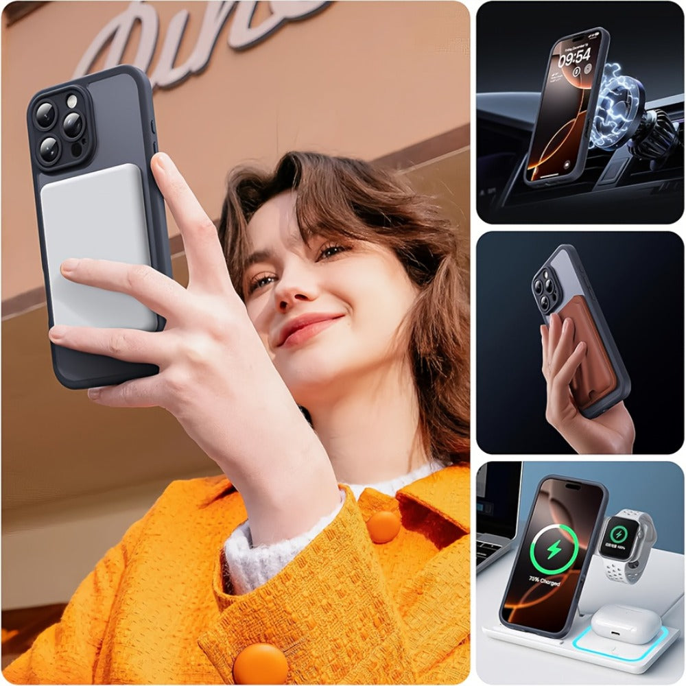 MagSafe iPhone Case Magnetic Matte Translucent Drop-Resistant Full Camera Protection Slim Frosted Cover for iPhone 16 Pro Max 16 Pro 16 Plus 16 15 Pro Max 15 Pro 15 Plus 15 14 Pro Max 14 Pro 14 13 12 – Black Grey Blue