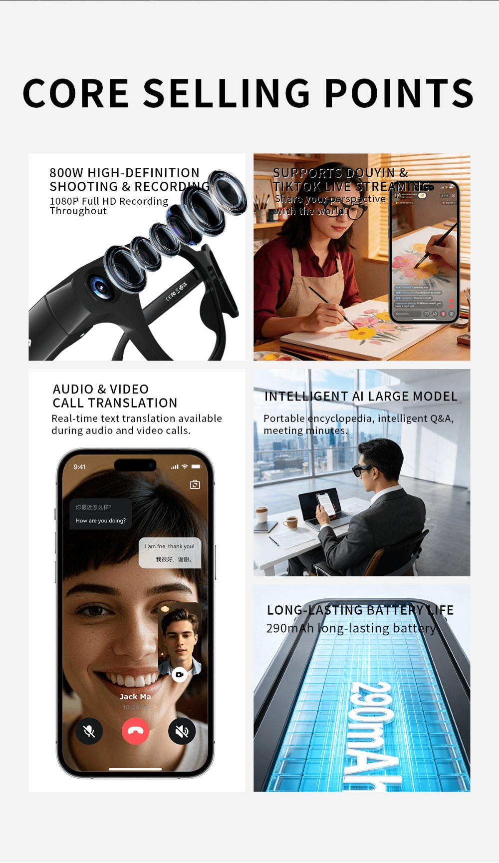 AI Smart Glasses 8MP HD Camera - Real-Time Translation, Bluetooth Call & Music, AI Object Recognition, Touch Control, Wearable Video Recording Glasses for Men Women Travel Outdoor 2026