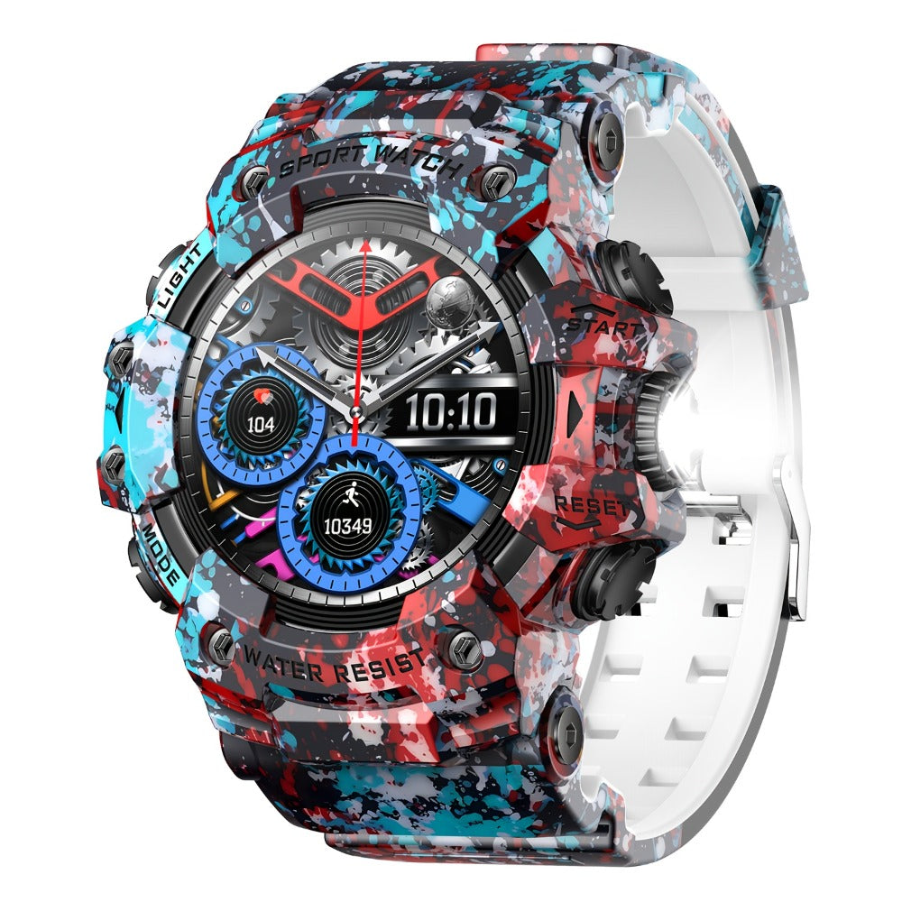 Tactical Smartwatch for Men, LED Flashlight & SOS Emergency, 1.32" TFT Screen, Bluetooth Calling, 100+ Sport Modes, Heart Rate SpO2 Sleep Tracker, Camouflage & Matte Colors – iPhone & Android Compatible