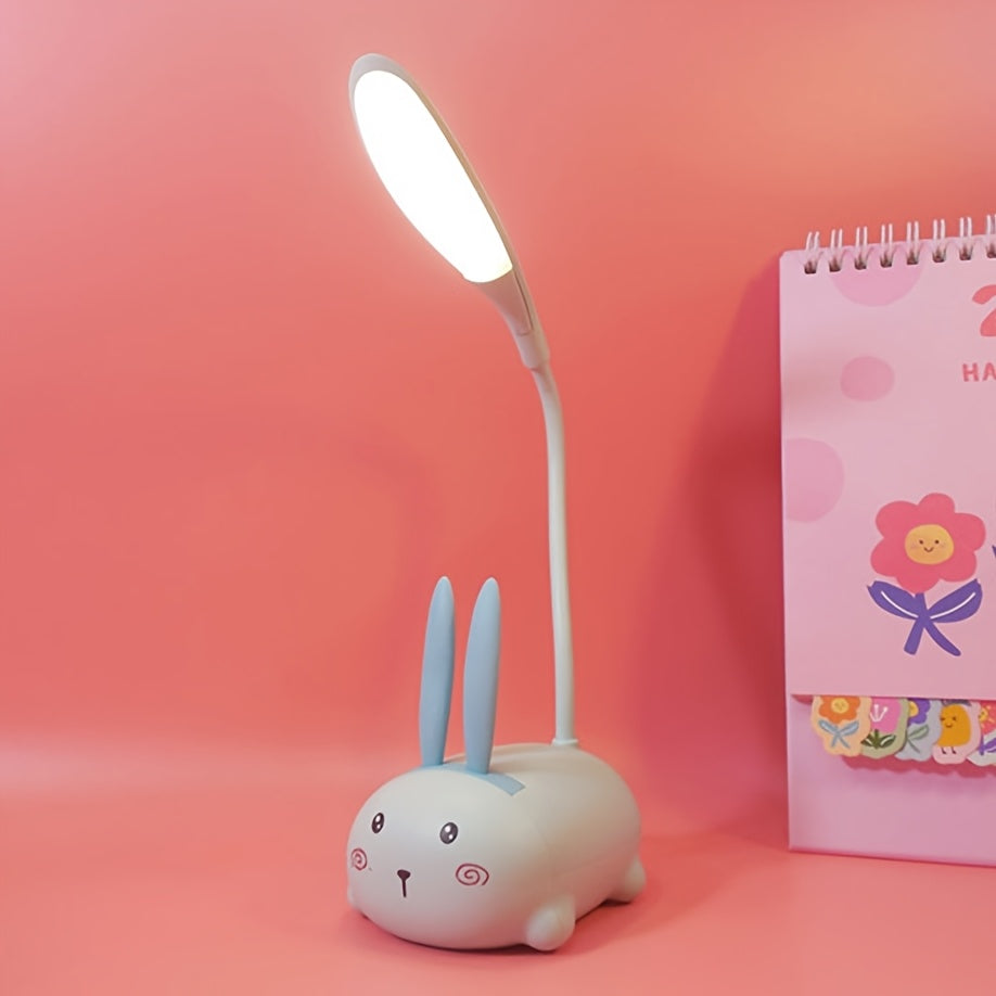 Cute Animal LED Night Light – Mini Cartoon Table Lamp, Foldable USB Rechargeable, Portable Desk Reading Light for Bedroom Kids Room, Blue Bunny Cat Styles, Kawaii Room Decor Lamp