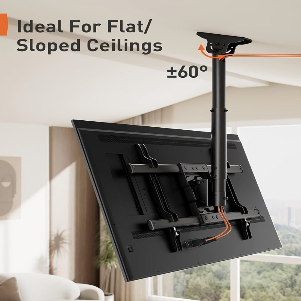 Ceiling TV Mount 37-75 Inch - 360° Swivel & Tilt Adjustable Bracket for Flat & Curved TVs up to 110 lbs, VESA 600x400mm, Stainless Steel, for Home Restaurant Gym